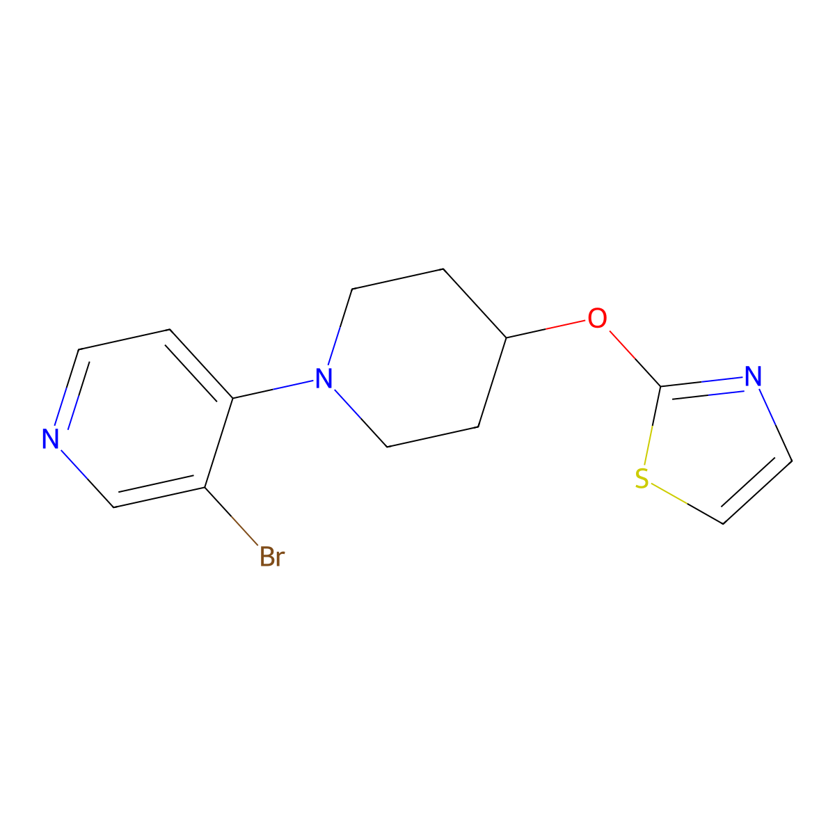 3-Bromo-4-[4-(1,3-thiazol-2-yloxy)piperidin-1-yl]pyridine molecular structure, CAS 2742056-80-8