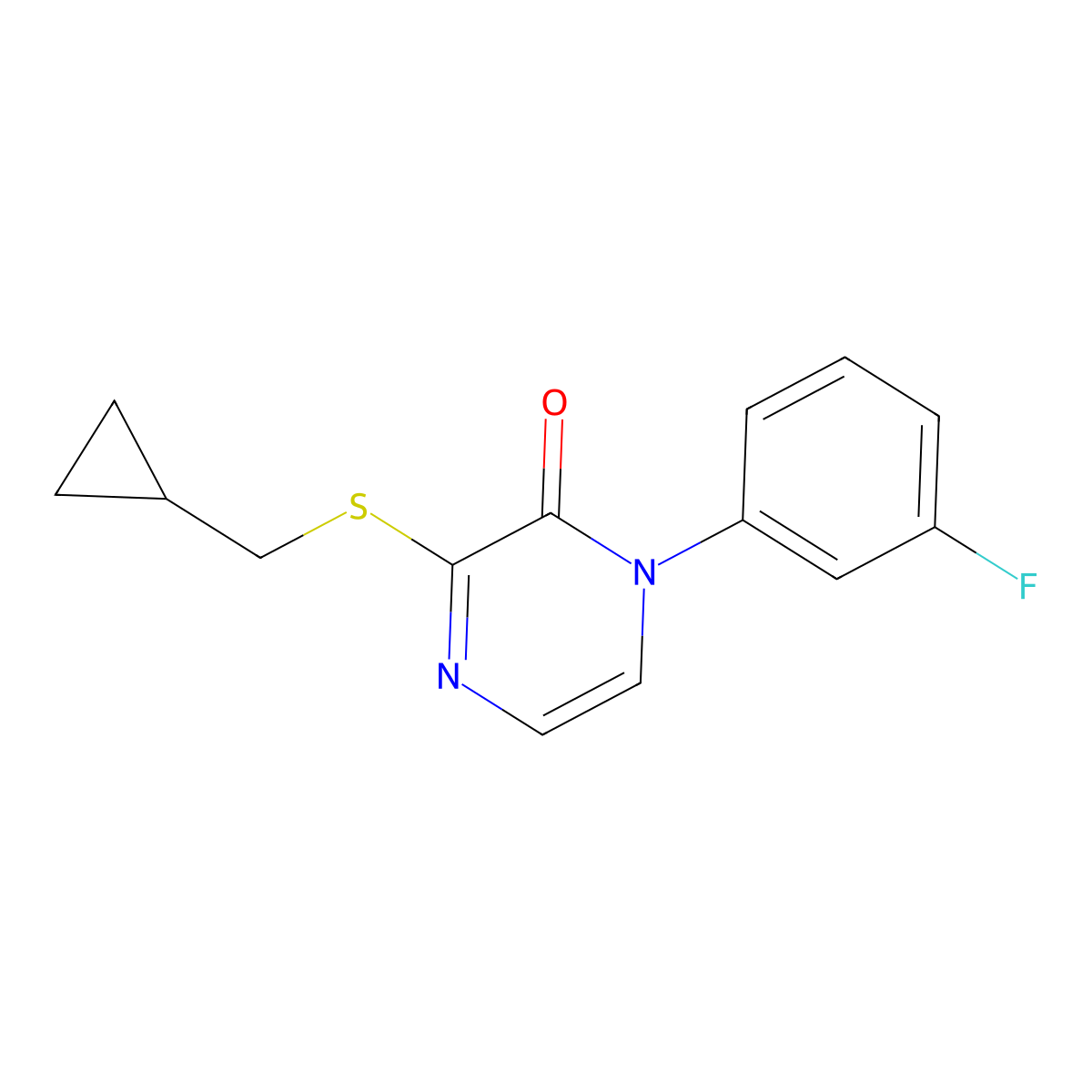 3-[(Cyclopropylmethyl)sulfanyl]-1-(3-fluorophenyl)-1,2-dihydropyrazin-2-one molecular structure, CAS 2742056-82-0
