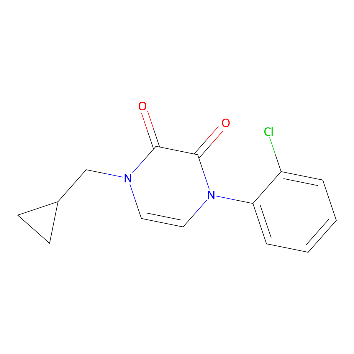 1-(2-Chlorophenyl)-4-(cyclopropylmethyl)-1,2,3,4-tetrahydropyrazine-2,3-dione molecular structure, CAS 2742056-84-2