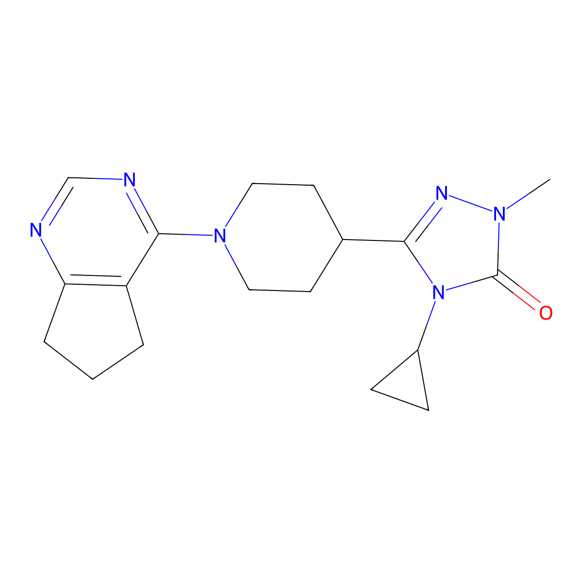 3-(1-{5H,6H,7H-cyclopenta[d]pyrimidin-4-yl}piperidin-4-yl)-4-cyclopropyl-1-methyl-4,5-dihydro-1H-1,2,4-triazol-5-one molecular structure, CAS 2742056-85-3