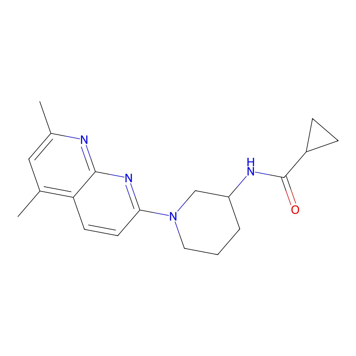 N-[1-(5,7-dimethyl-1,8-naphthyridin-2-yl)piperidin-3-yl]cyclopropanecarboxamide molecular structure, CAS 2742056-92-2
