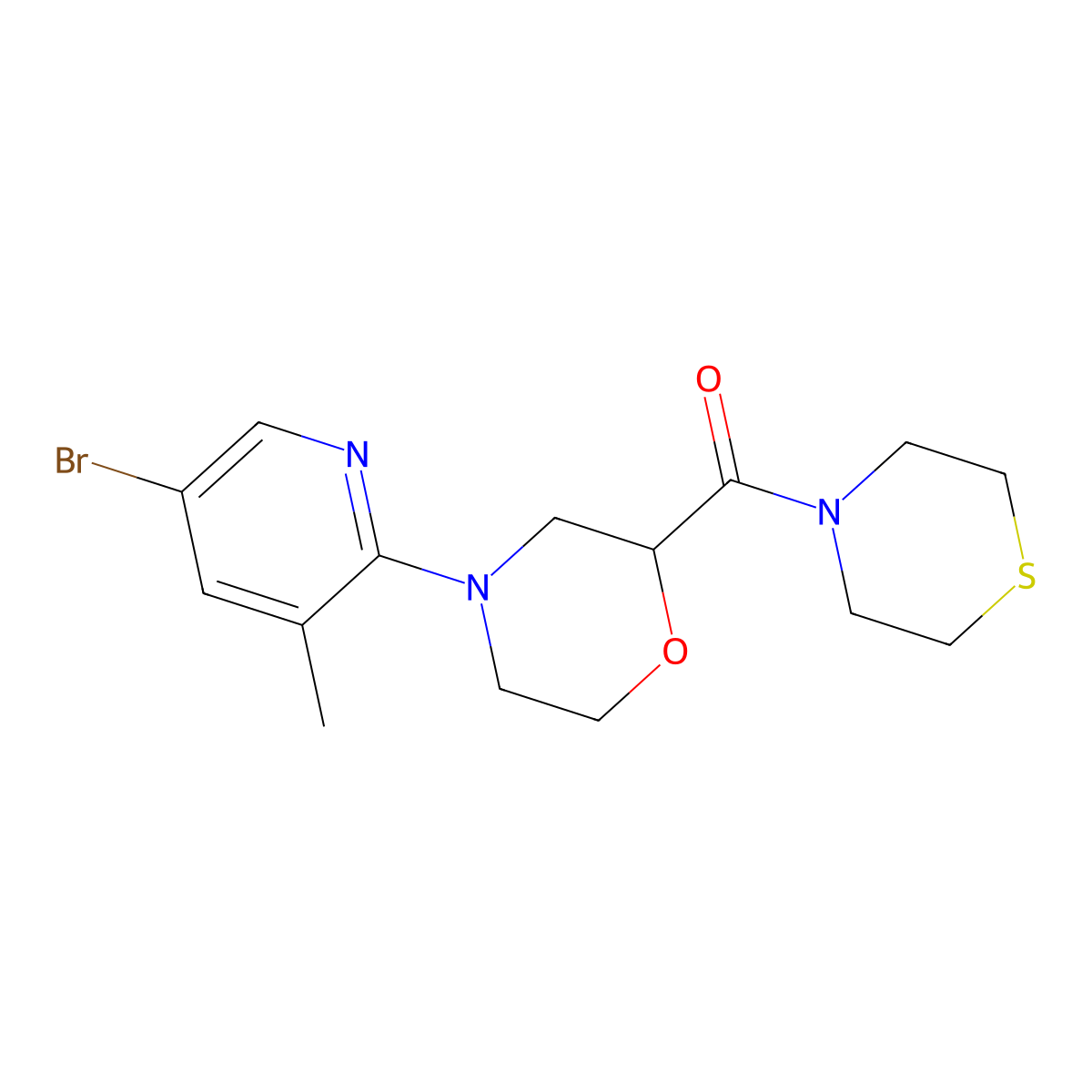 4-(5-Bromo-3-methylpyridin-2-yl)-2-(thiomorpholine-4-carbonyl)morpholine molecular structure, CAS 2742056-93-3