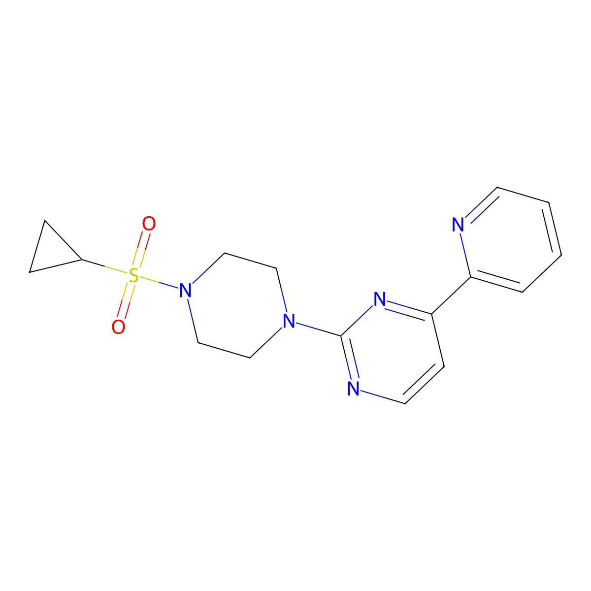 2-[4-(Cyclopropanesulfonyl)piperazin-1-yl]-4-(pyridin-2-yl)pyrimidine molecular structure, CAS 2742056-97-7
