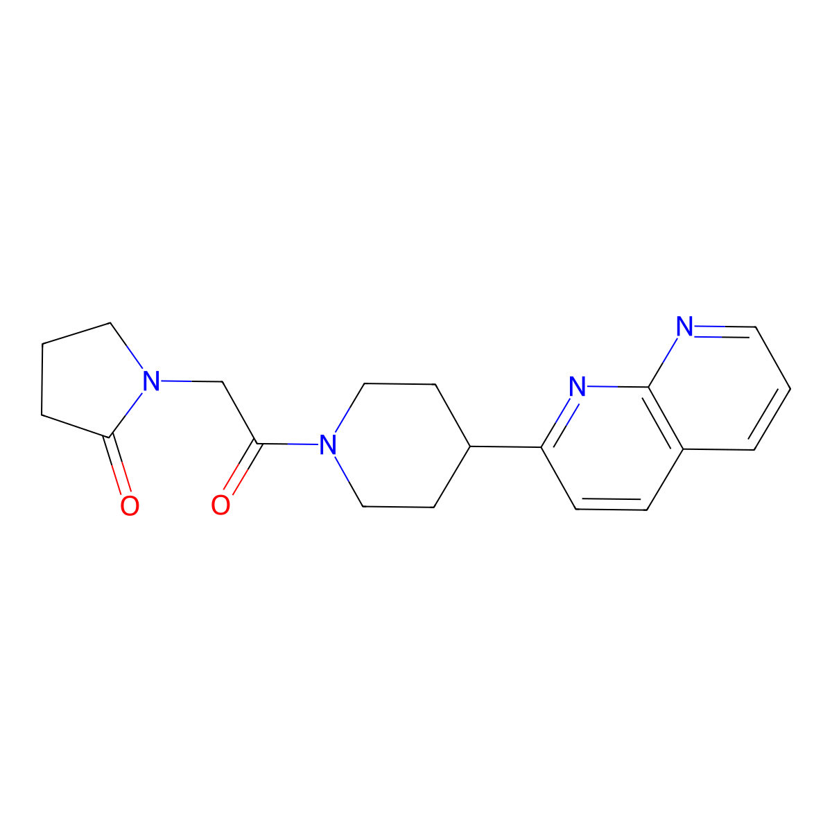 1-{2-[4-(1,8-Naphthyridin-2-yl)piperidin-1-yl]-2-oxoethyl}pyrrolidin-2-one molecular structure, CAS 2742056-99-9