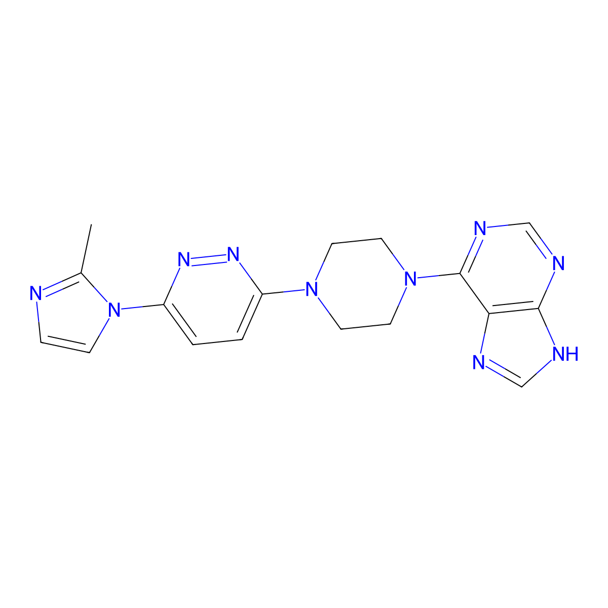 6-{4-[6-(2-methyl-1H-imidazol-1-yl)pyridazin-3-yl]piperazin-1-yl}-9H-purine molecular structure, CAS 2742057-02-7