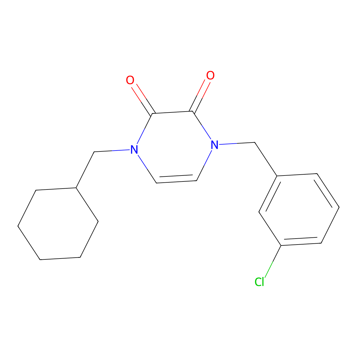 1-[(3-Chlorophenyl)methyl]-4-(cyclohexylmethyl)-1,2,3,4-tetrahydropyrazine-2,3-dione molecular structure, CAS 2742057-03-8