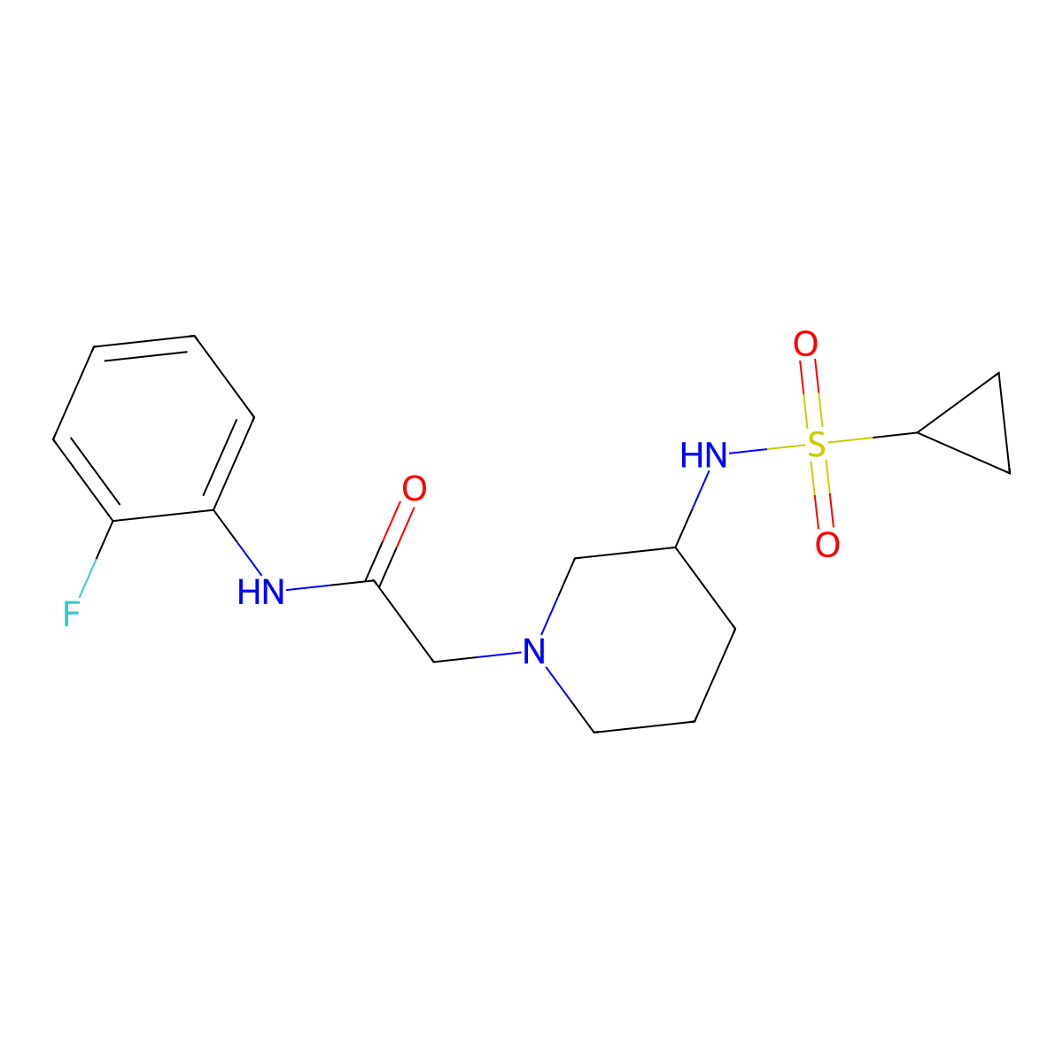 2-(3-cyclopropanesulfonamidopiperidin-1-yl)-N-(2-fluorophenyl)acetamide molecular structure, CAS 2742057-07-2