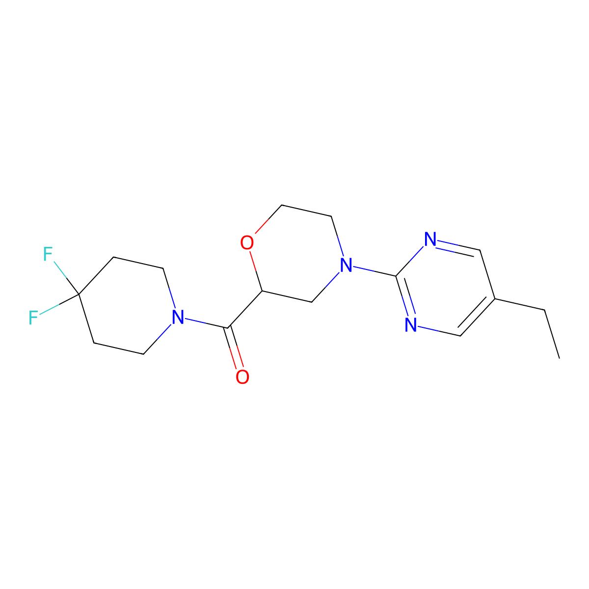 2-(4,4-Difluoropiperidine-1-carbonyl)-4-(5-ethylpyrimidin-2-yl)morpholine molecular structure, CAS 2742057-08-3
