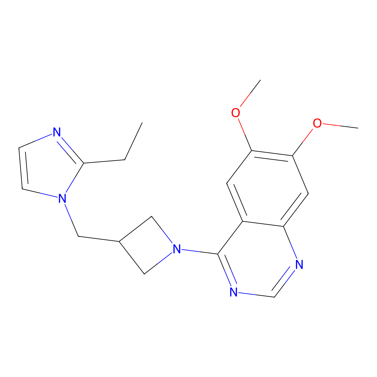 4-{3-[(2-ethyl-1H-imidazol-1-yl)methyl]azetidin-1-yl}-6,7-dimethoxyquinazoline molecular structure, CAS 2742057-10-7