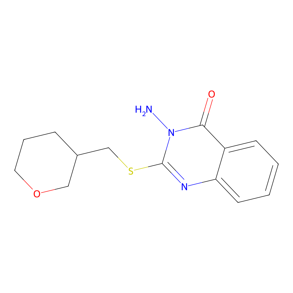 3-Amino-2-{[(oxan-3-yl)methyl]sulfanyl}-3,4-dihydroquinazolin-4-one molecular structure, CAS 2742057-13-0