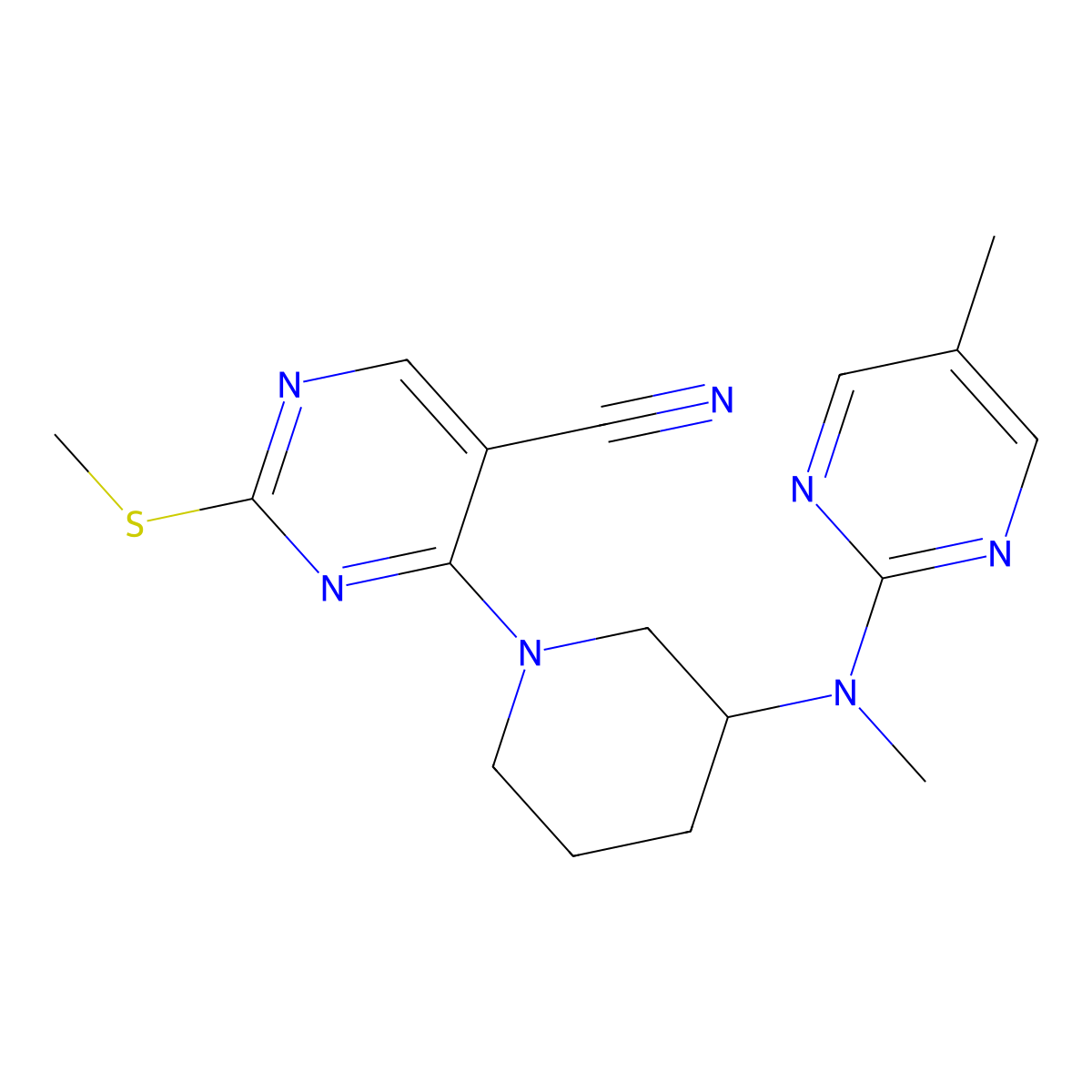 4-{3-[Methyl(5-methylpyrimidin-2-yl)amino]piperidin-1-yl}-2-(methylsulfanyl)pyrimidine-5-carbonitrile molecular structure, CAS 2742057-15-2