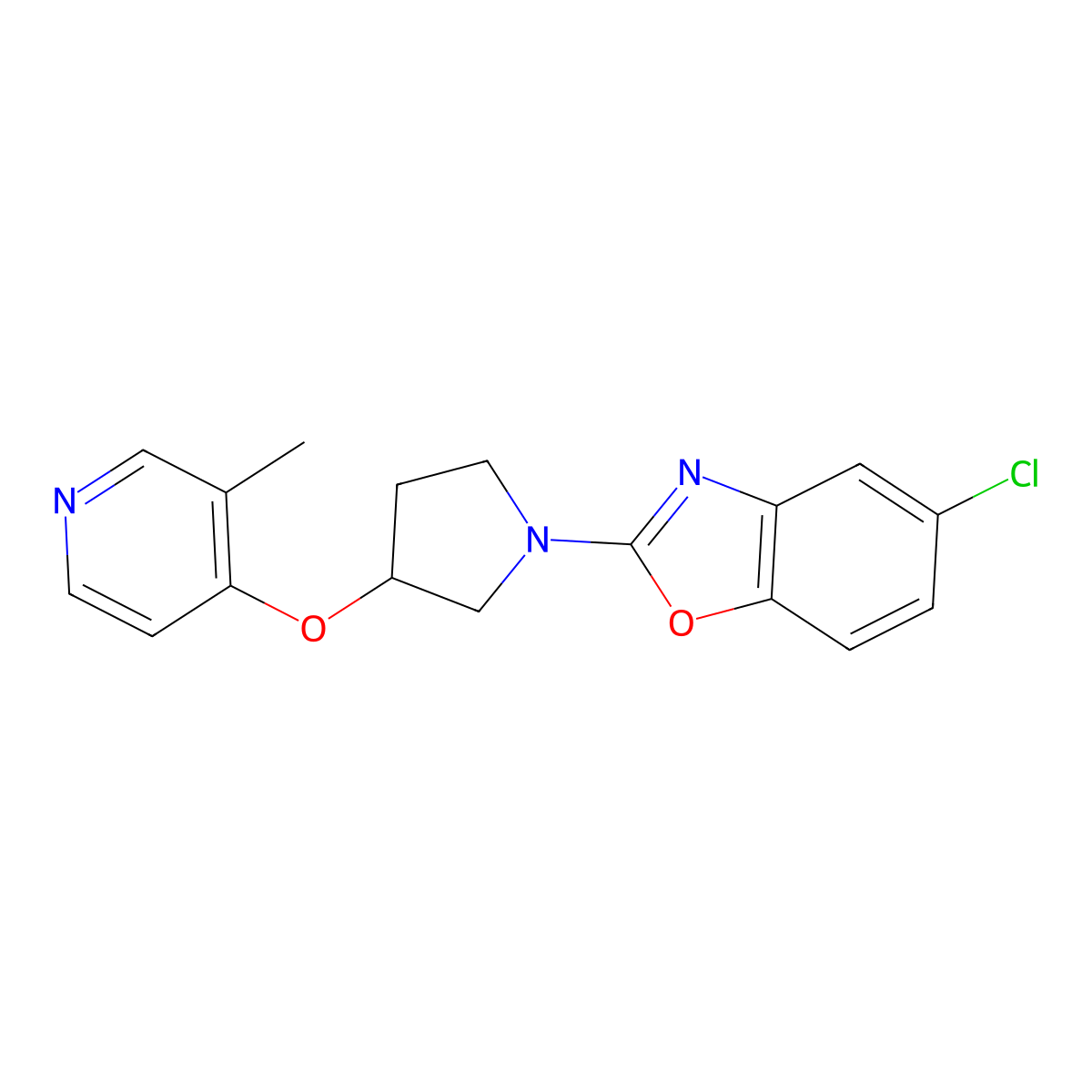 5-Chloro-2-{3-[(3-methylpyridin-4-yl)oxy]pyrrolidin-1-yl}-1,3-benzoxazole molecular structure, CAS 2742057-23-2