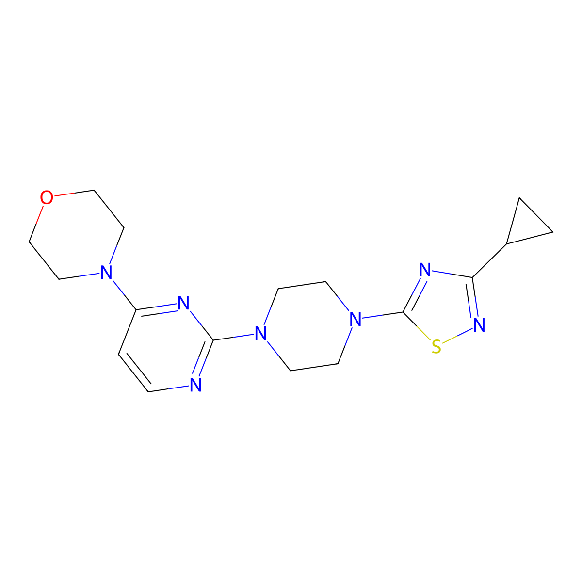 4-{2-[4-(3-Cyclopropyl-1,2,4-thiadiazol-5-yl)piperazin-1-yl]pyrimidin-4-yl}morpholine molecular structure, CAS 2742057-24-3