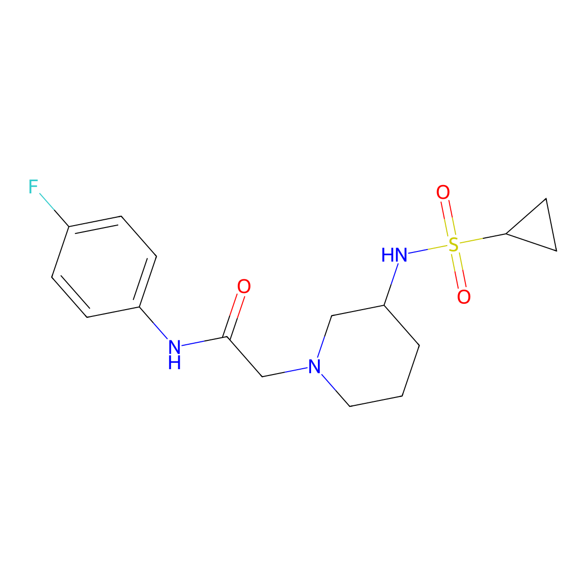 2-(3-cyclopropanesulfonamidopiperidin-1-yl)-N-(4-fluorophenyl)acetamide molecular structure, CAS 2742057-25-4