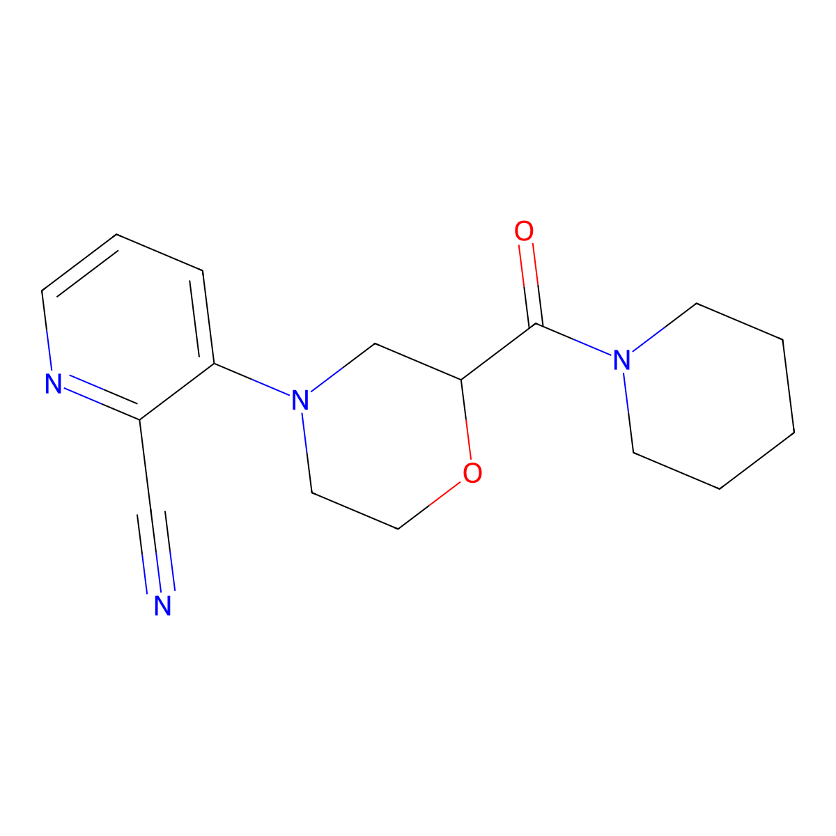 3-[2-(Piperidine-1-carbonyl)morpholin-4-yl]pyridine-2-carbonitrile molecular structure, CAS 2742057-26-5