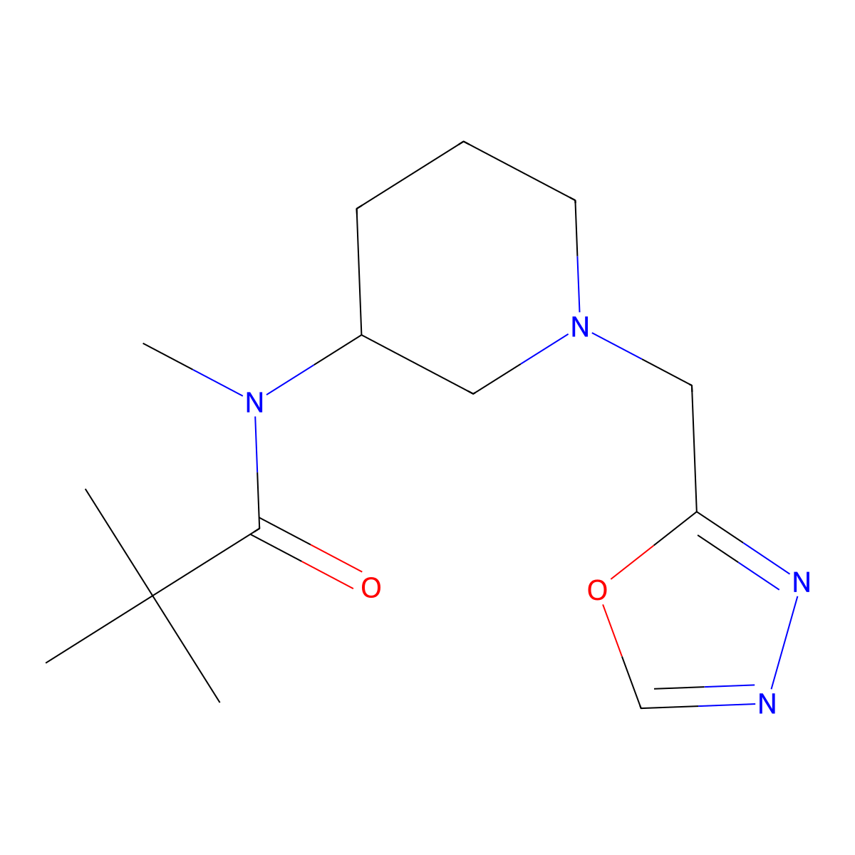 N,2,2-trimethyl-N-{1-[(1,3,4-oxadiazol-2-yl)methyl]piperidin-3-yl}propanamide molecular structure, CAS 2742057-31-2