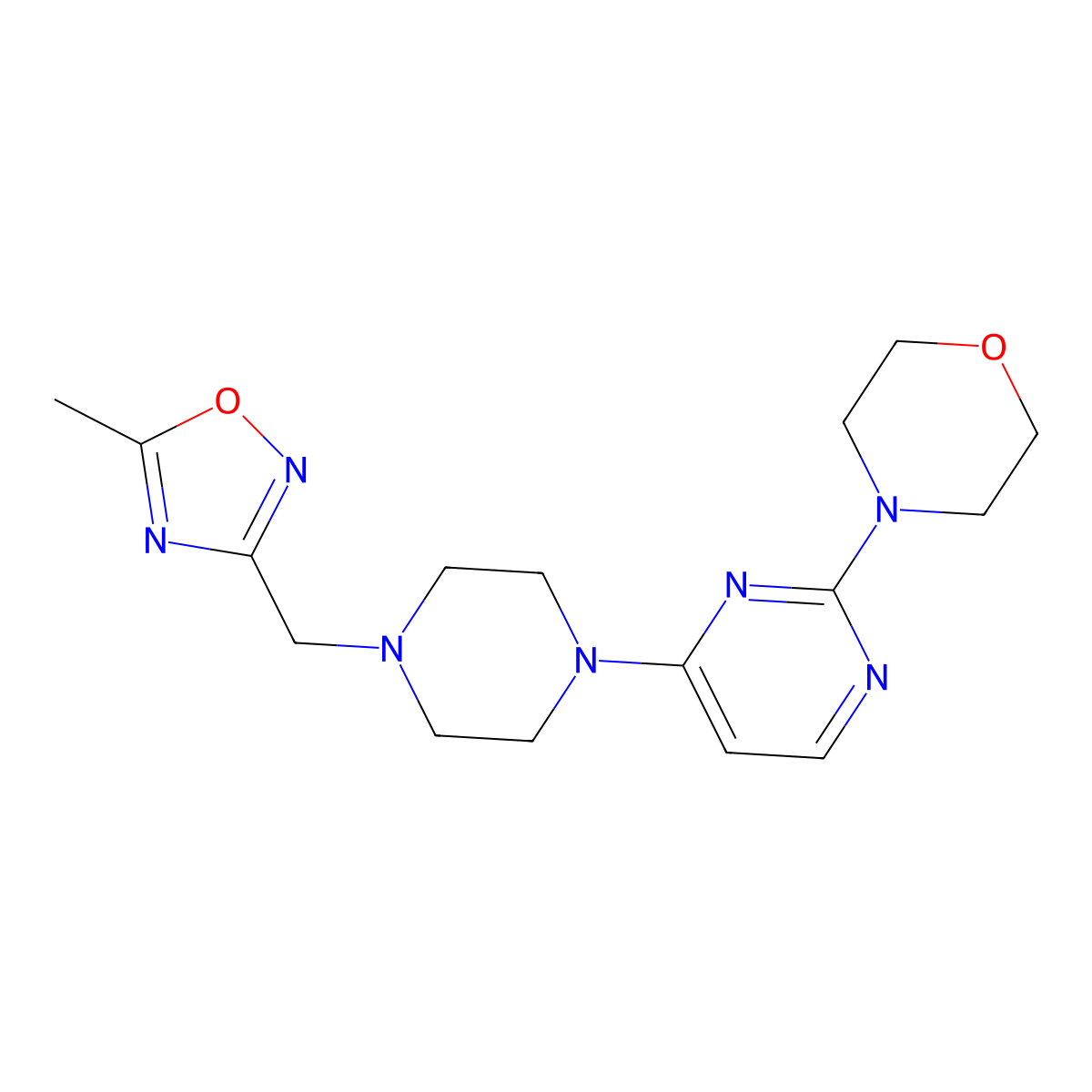 4-(4-{4-[(5-Methyl-1,2,4-oxadiazol-3-yl)methyl]piperazin-1-yl}pyrimidin-2-yl)morpholine molecular structure, CAS 2742057-36-7