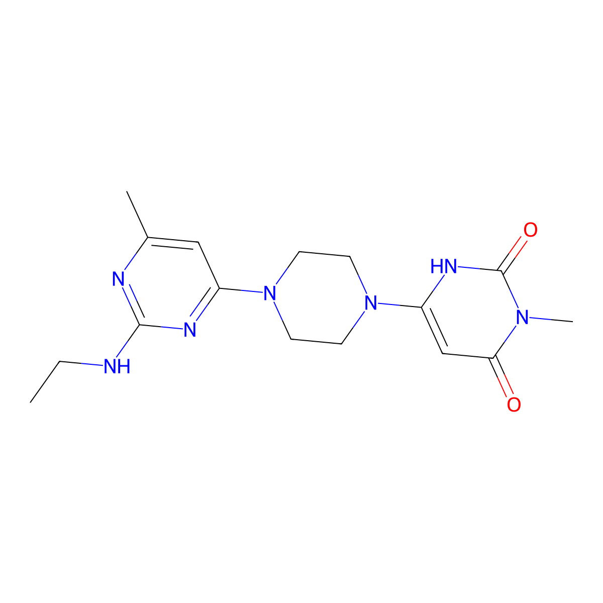 6-{4-[2-(Ethylamino)-6-methylpyrimidin-4-yl]piperazin-1-yl}-3-methyl-1,2,3,4-tetrahydropyrimidine-2,4-dione molecular structure, CAS 2742057-39-0
