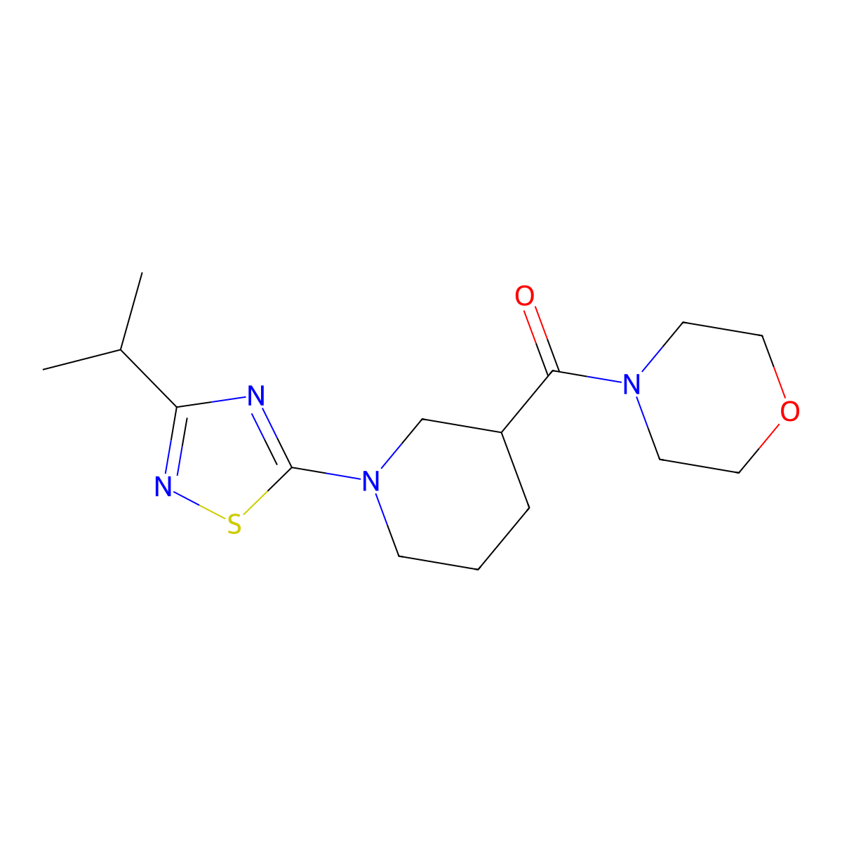4-{1-[3-(Propan-2-yl)-1,2,4-thiadiazol-5-yl]piperidine-3-carbonyl}morpholine molecular structure, CAS 2742057-40-3
