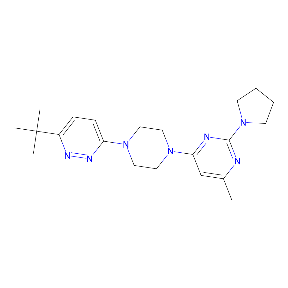 4-[4-(6-Tert-butylpyridazin-3-yl)piperazin-1-yl]-6-methyl-2-(pyrrolidin-1-yl)pyrimidine molecular structure, CAS 2742057-43-6