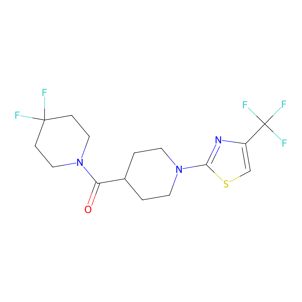 4-(4,4-Difluoropiperidine-1-carbonyl)-1-[4-(trifluoromethyl)-1,3-thiazol-2-yl]piperidine molecular structure, CAS 2742057-47-0