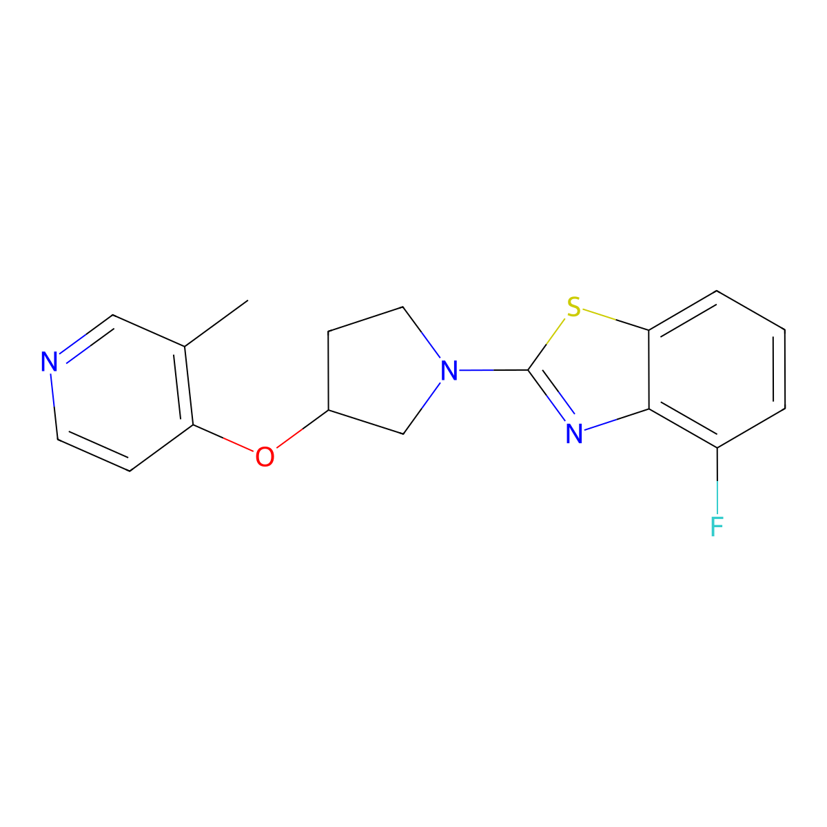 4-Fluoro-2-{3-[(3-methylpyridin-4-yl)oxy]pyrrolidin-1-yl}-1,3-benzothiazole molecular structure, CAS 2742057-48-1
