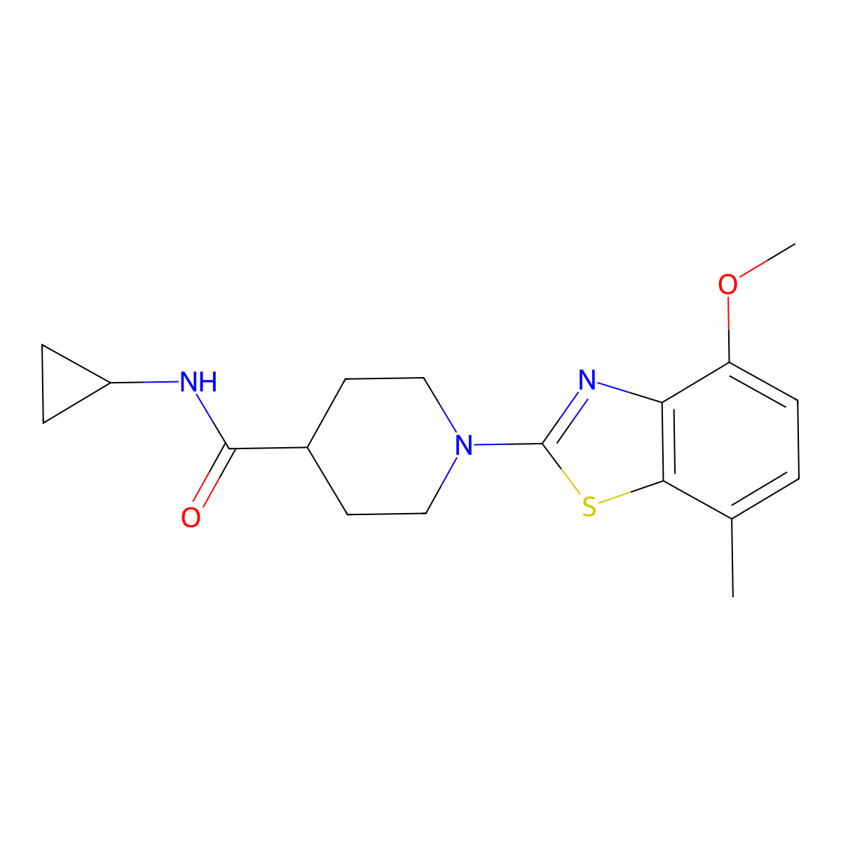 N-cyclopropyl-1-(4-methoxy-7-methyl-1,3-benzothiazol-2-yl)piperidine-4-carboxamide molecular structure, CAS 2742057-51-6