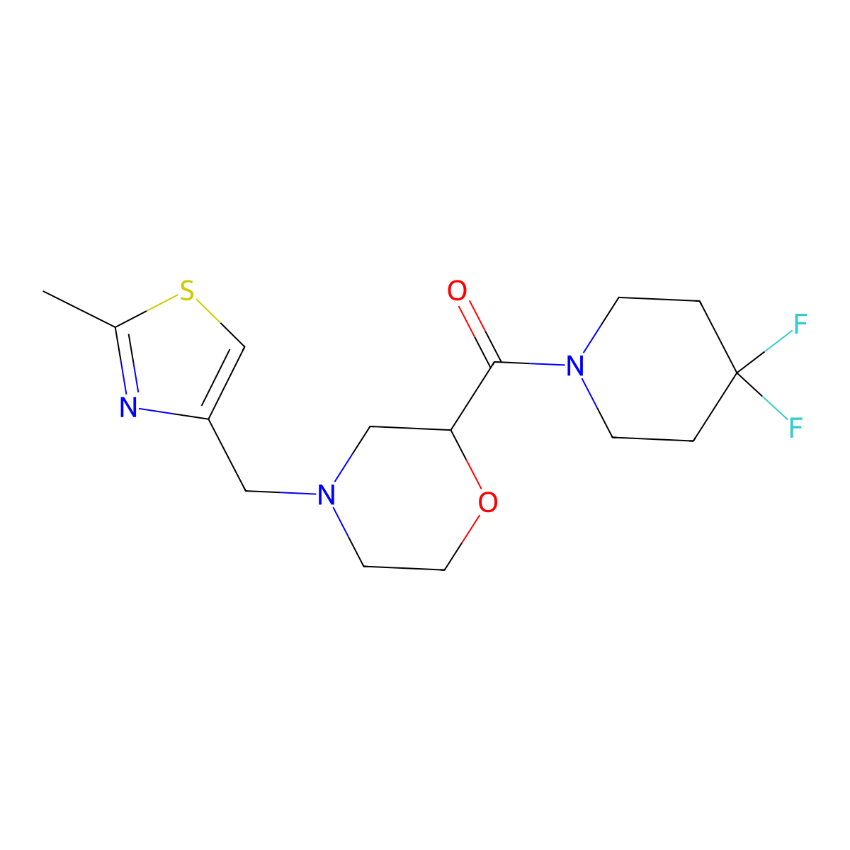 2-(4,4-Difluoropiperidine-1-carbonyl)-4-[(2-methyl-1,3-thiazol-4-yl)methyl]morpholine molecular structure, CAS 2742057-55-0