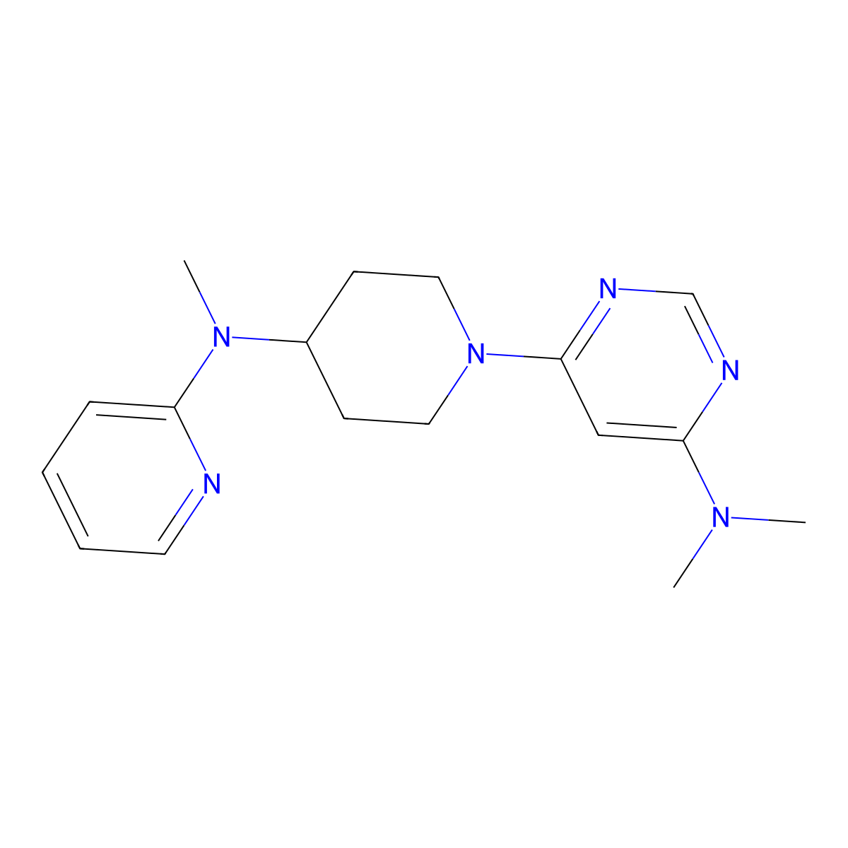 N,N-dimethyl-6-{4-[methyl(pyridin-2-yl)amino]piperidin-1-yl}pyrimidin-4-amine molecular structure, CAS 2742057-57-2
