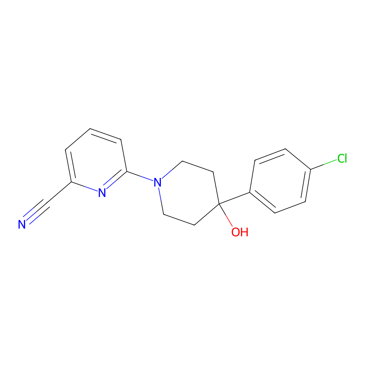 6-[4-(4-Chlorophenyl)-4-hydroxypiperidin-1-yl]pyridine-2-carbonitrile molecular structure, CAS 2742057-61-8