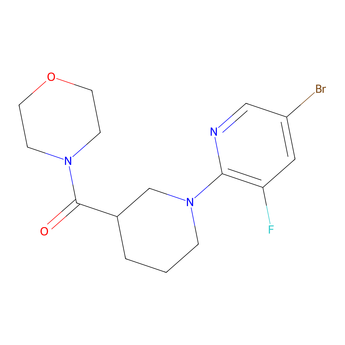 4-[1-(5-Bromo-3-fluoropyridin-2-yl)piperidine-3-carbonyl]morpholine molecular structure, CAS 2742057-66-3