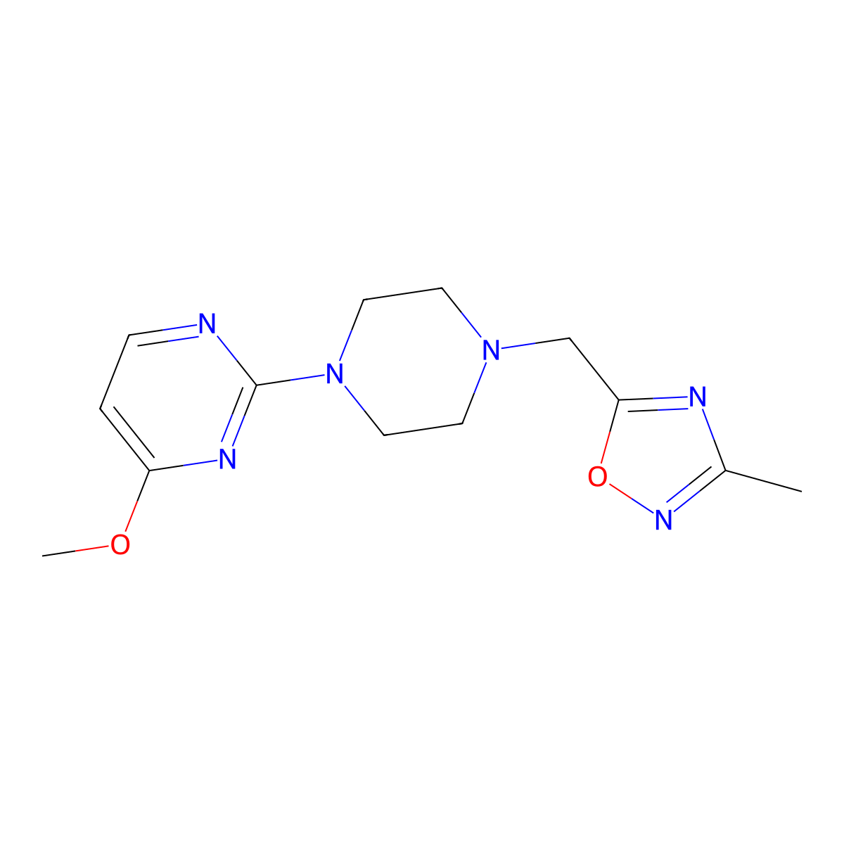 4-Methoxy-2-{4-[(3-methyl-1,2,4-oxadiazol-5-yl)methyl]piperazin-1-yl}pyrimidine molecular structure, CAS 2742057-68-5