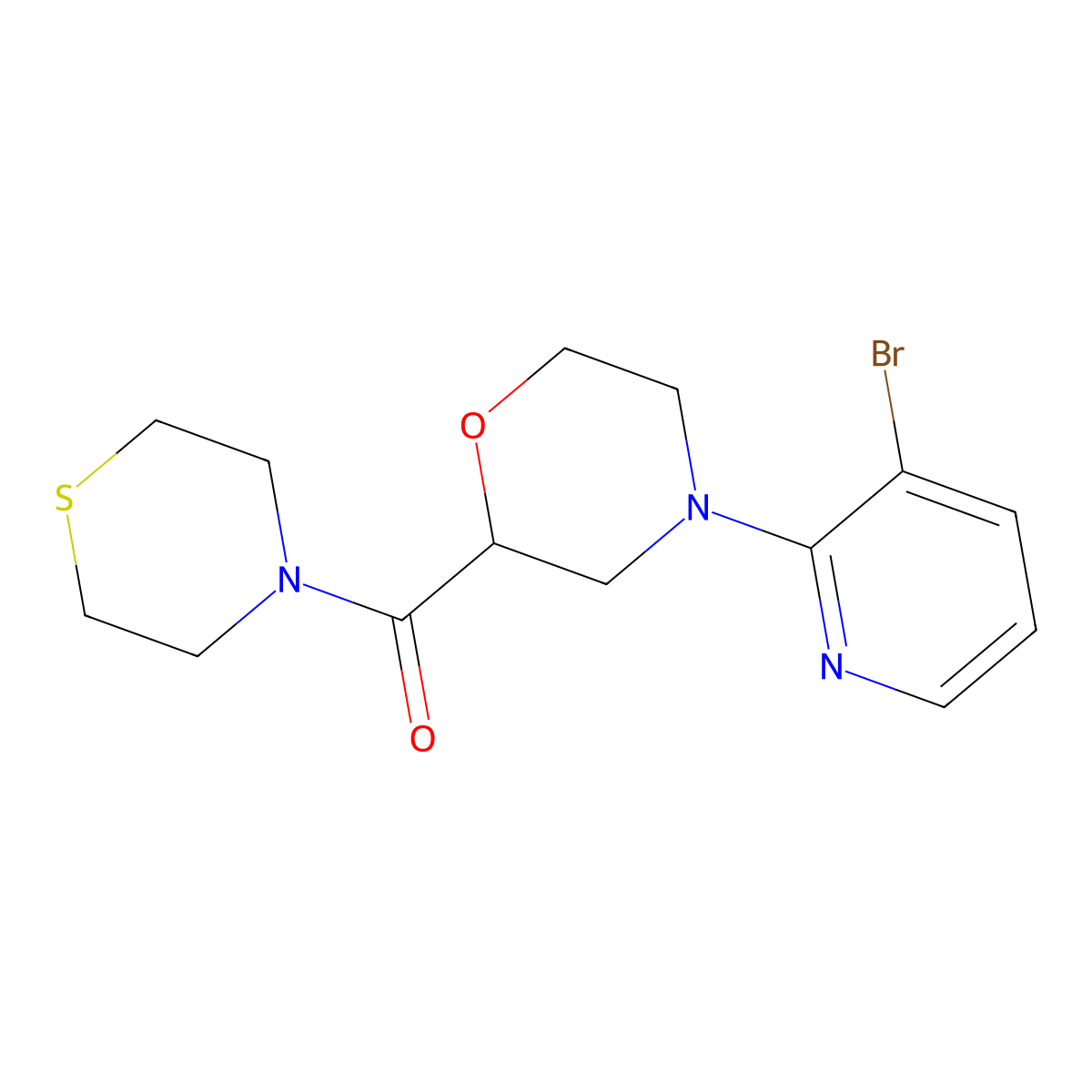 4-(3-Bromopyridin-2-yl)-2-(thiomorpholine-4-carbonyl)morpholine molecular structure, CAS 2742057-72-1