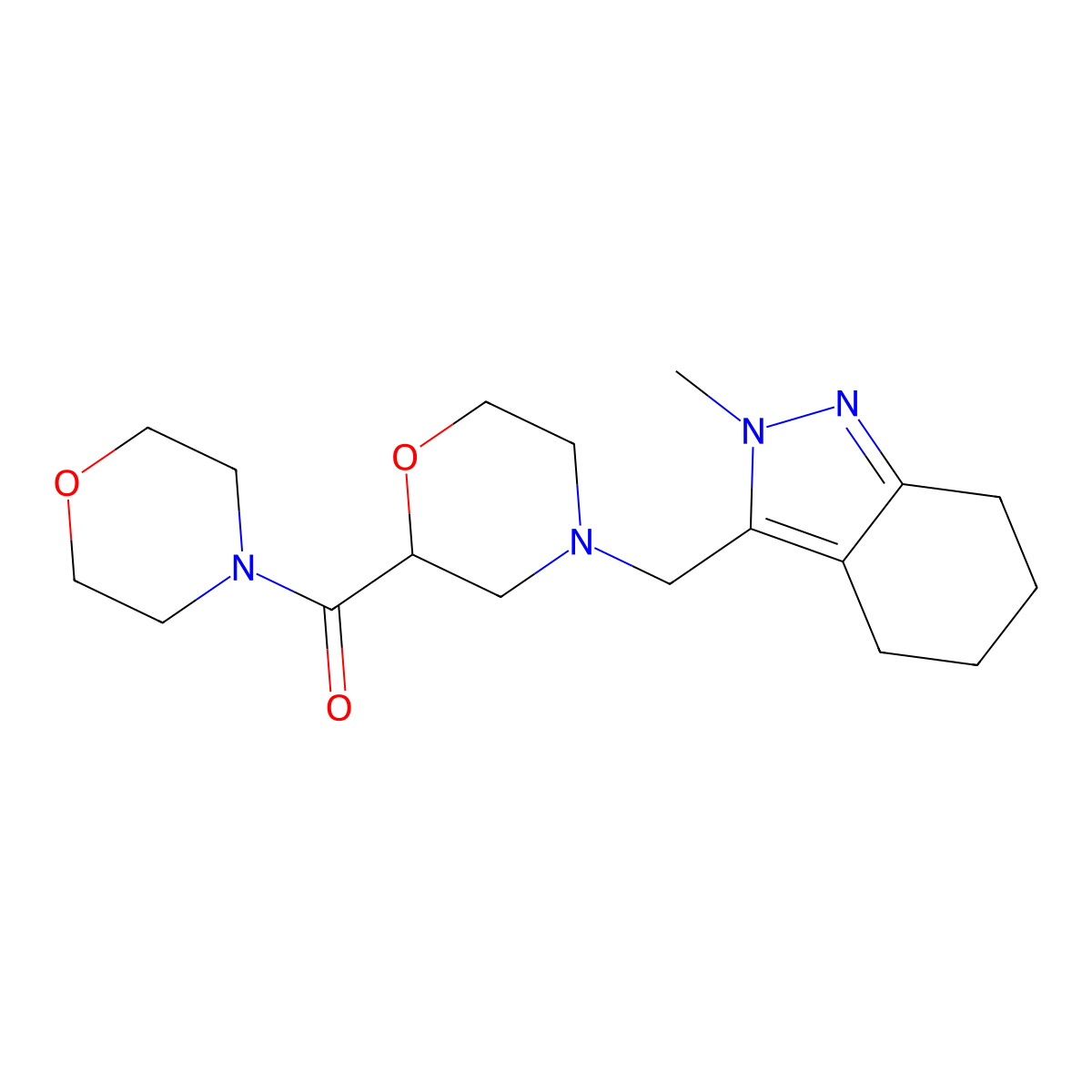 2-methyl-3-{[2-(morpholine-4-carbonyl)morpholin-4-yl]methyl}-4,5,6,7-tetrahydro-2H-indazole molecular structure, CAS 2742057-74-3
