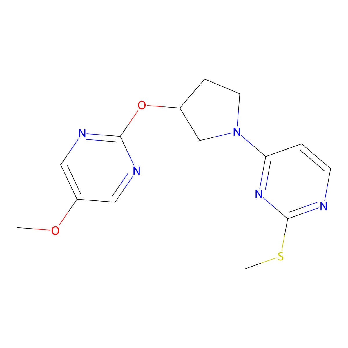 4-{3-[(5-Methoxypyrimidin-2-yl)oxy]pyrrolidin-1-yl}-2-(methylsulfanyl)pyrimidine molecular structure, CAS 2742057-78-7