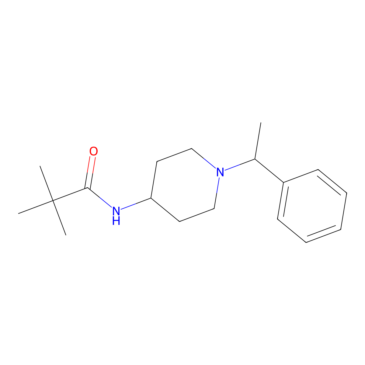 2,2-dimethyl-N-[1-(1-phenylethyl)piperidin-4-yl]propanamide molecular structure, CAS 2742057-79-8