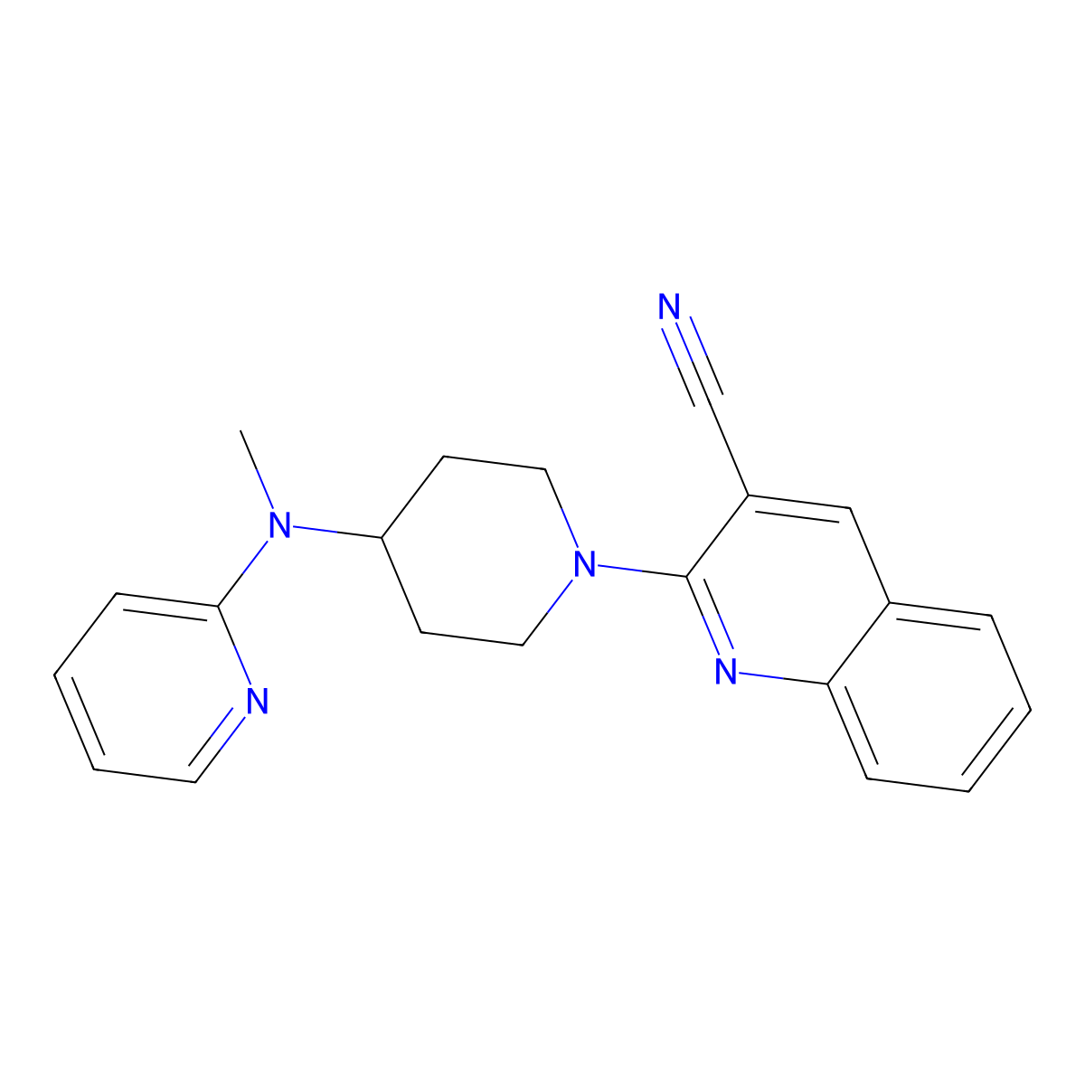 2-{4-[Methyl(pyridin-2-yl)amino]piperidin-1-yl}quinoline-3-carbonitrile molecular structure, CAS 2742057-82-3