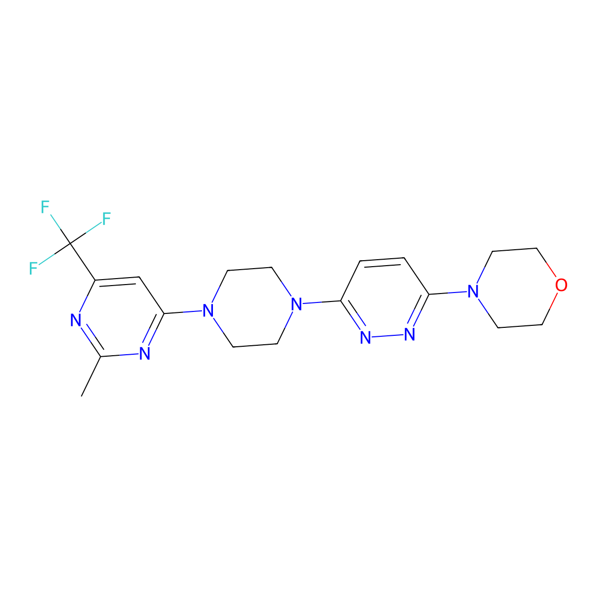 4-(6-{4-[2-Methyl-6-(trifluoromethyl)pyrimidin-4-yl]piperazin-1-yl}pyridazin-3-yl)morpholine molecular structure, CAS 2742057-83-4