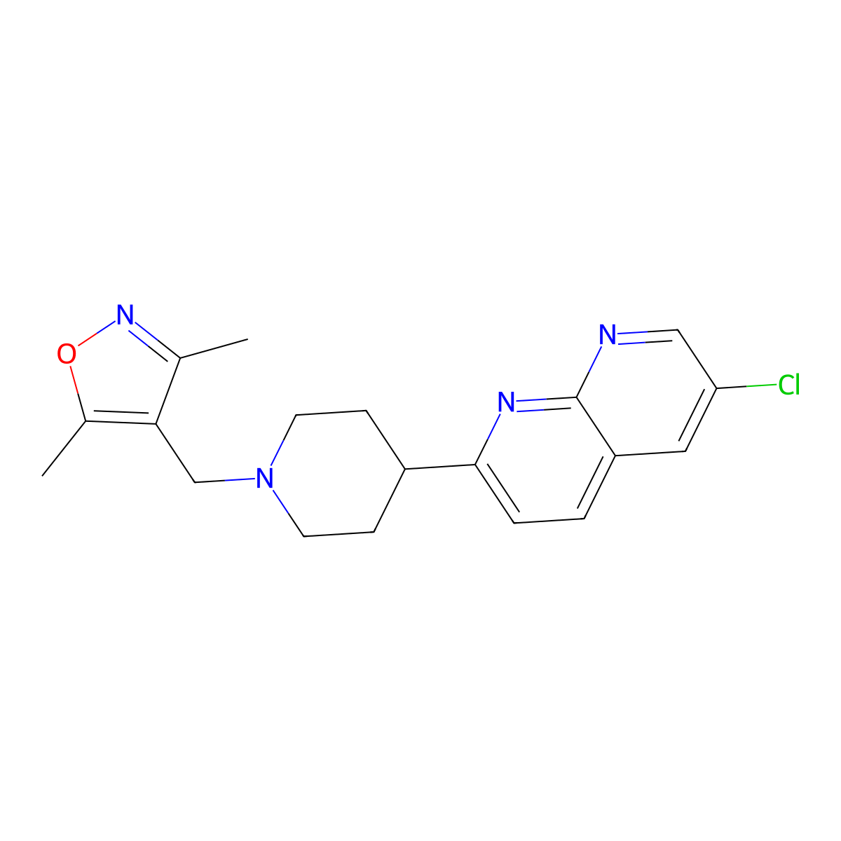 6-Chloro-2-{1-[(3,5-dimethyl-1,2-oxazol-4-yl)methyl]piperidin-4-yl}-1,8-naphthyridine molecular structure, CAS 2742057-91-4
