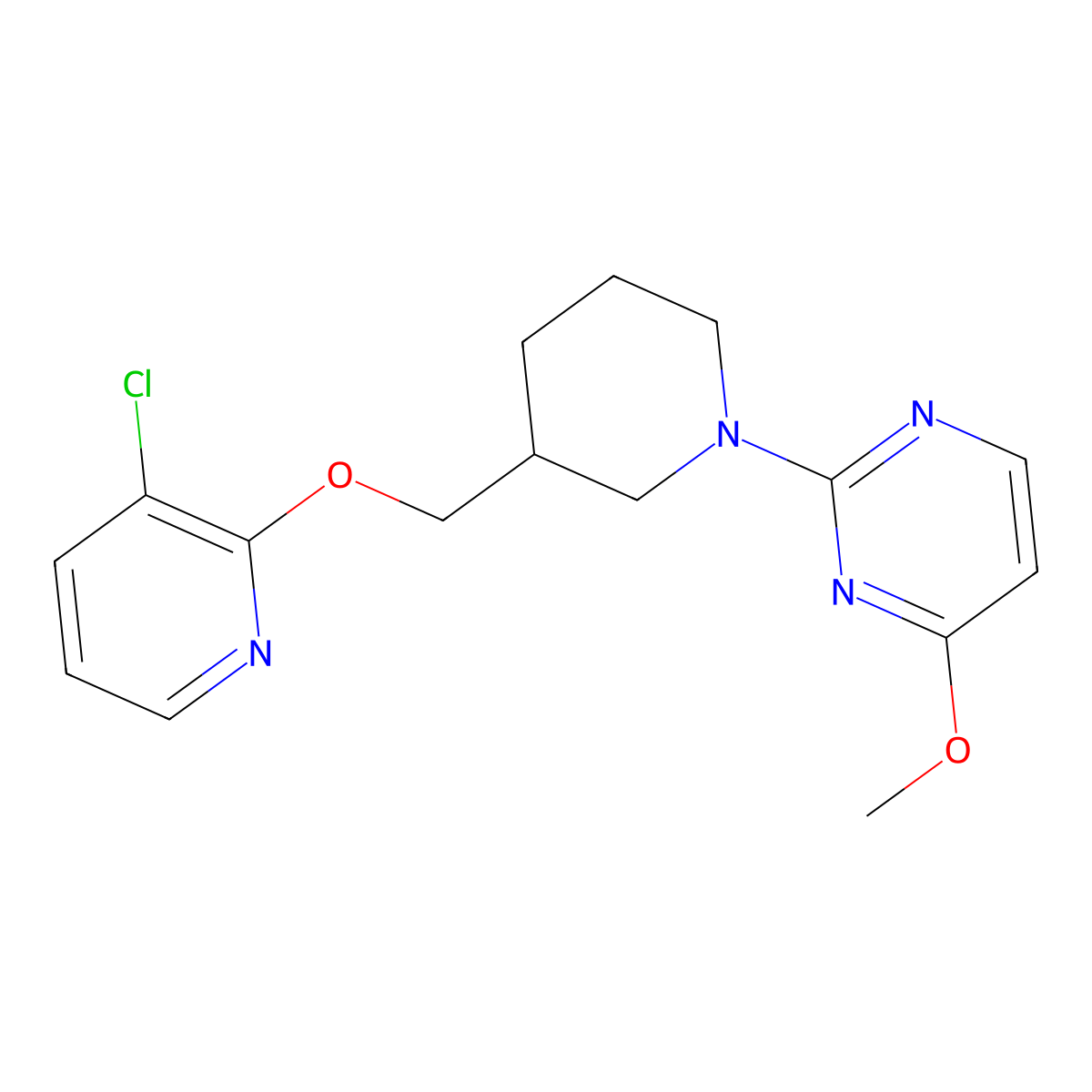 2-(3-{[(3-Chloropyridin-2-yl)oxy]methyl}piperidin-1-yl)-4-methoxypyrimidine molecular structure, CAS 2742057-92-5