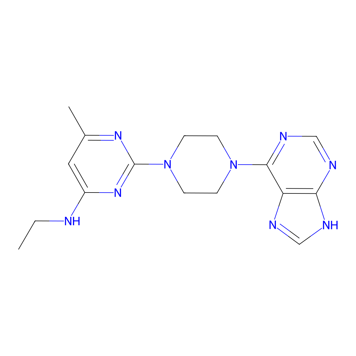 N-ethyl-6-methyl-2-[4-(9H-purin-6-yl)piperazin-1-yl]pyrimidin-4-amine molecular structure, CAS 2742057-97-0