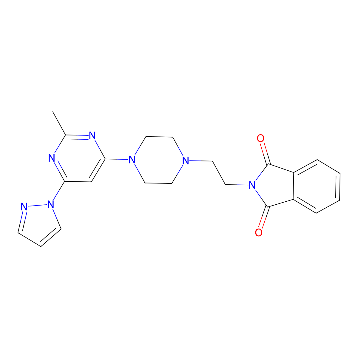 2-(2-{4-[2-methyl-6-(1H-pyrazol-1-yl)pyrimidin-4-yl]piperazin-1-yl}ethyl)-2,3-dihydro-1H-isoindole-1,3-dione molecular structure, CAS 2742058-00-8