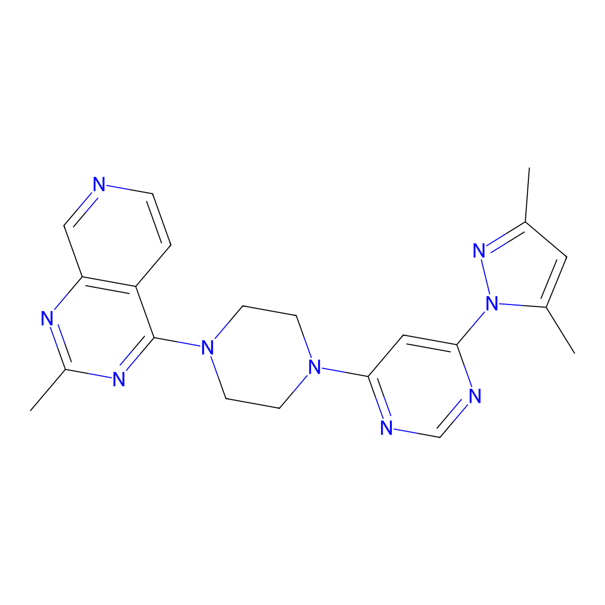 4-(3,5-dimethyl-1H-pyrazol-1-yl)-6-(4-{2-methylpyrido[3,4-d]pyrimidin-4-yl}piperazin-1-yl)pyrimidine molecular structure, CAS 2742058-04-2