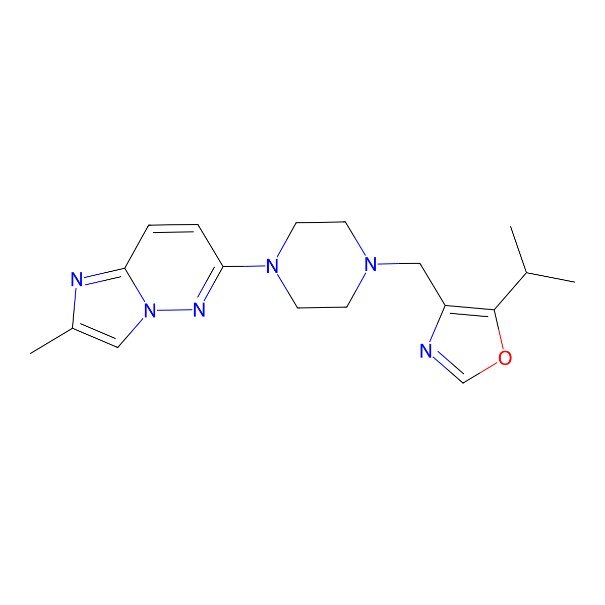 1-{2-Methylimidazo[1,2-b]pyridazin-6-yl}-4-{[5-(propan-2-yl)-1,3-oxazol-4-yl]methyl}piperazine molecular structure, CAS 2742058-06-4