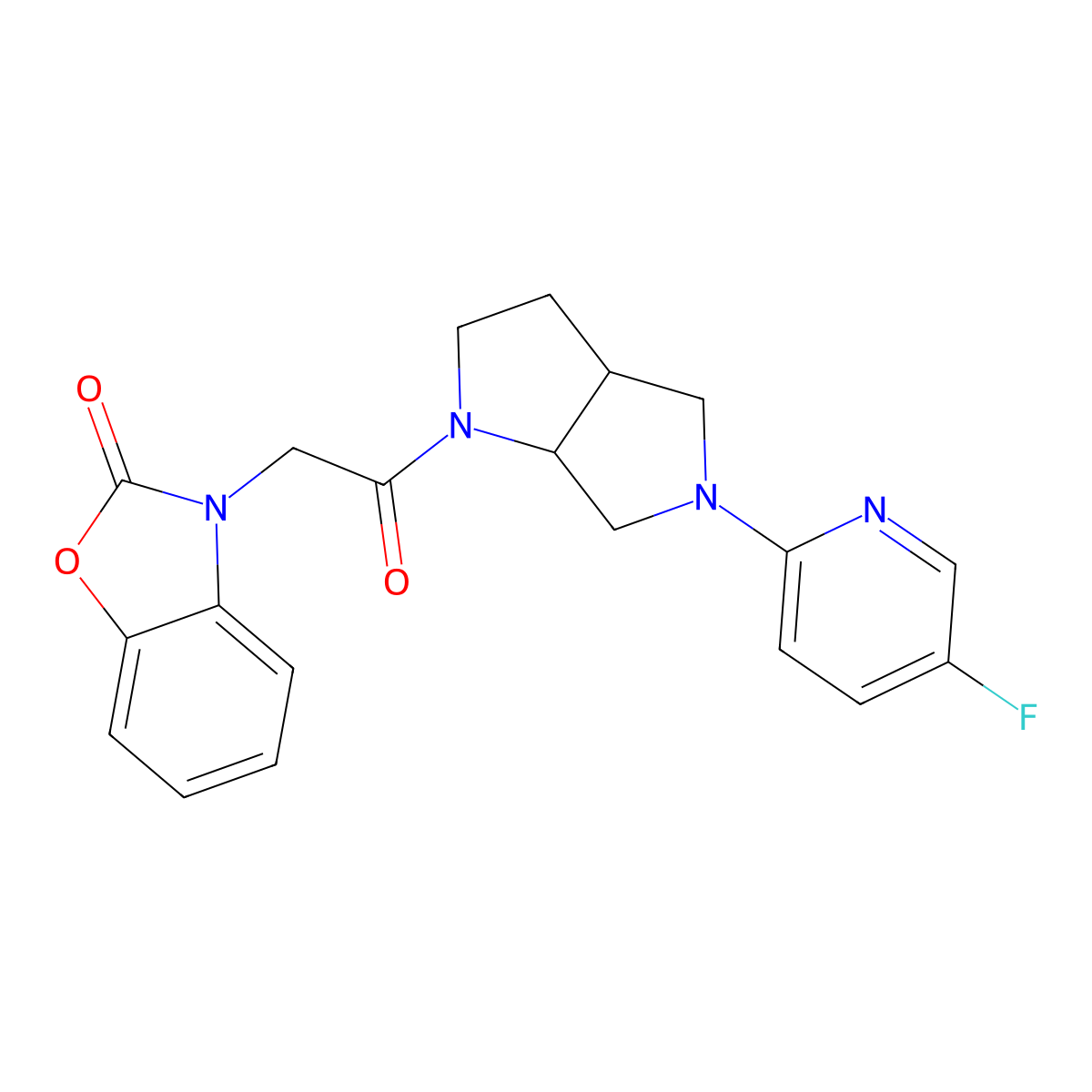 3-{2-[5-(5-Fluoropyridin-2-yl)-octahydropyrrolo[2,3-c]pyrrol-1-yl]-2-oxoethyl}-2,3-dihydro-1,3-benzoxazol-2-one molecular structure, CAS 2742058-07-5