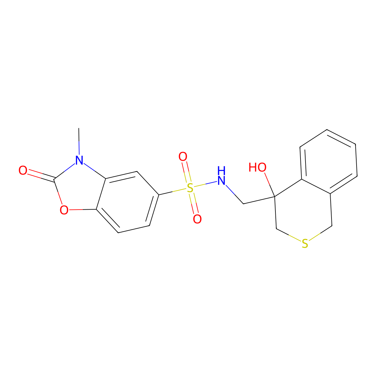 N-[(4-hydroxy-3,4-dihydro-1H-2-benzothiopyran-4-yl)methyl]-3-methyl-2-oxo-2,3-dihydro-1,3-benzoxazole-5-sulfonamide molecular structure, CAS 2742058-08-6