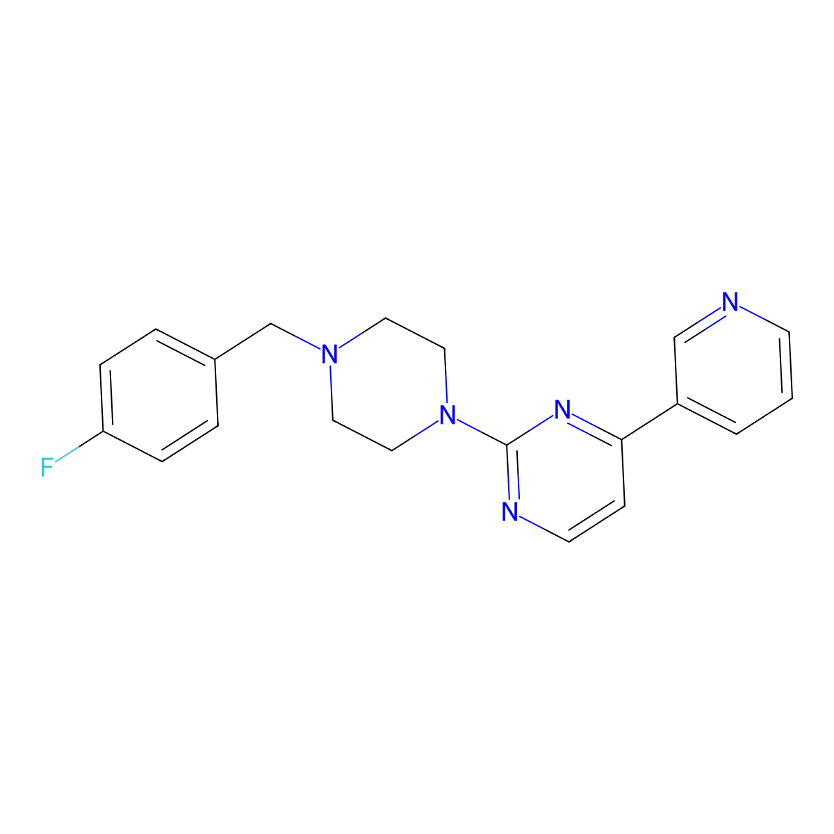 2-{4-[(4-Fluorophenyl)methyl]piperazin-1-yl}-4-(pyridin-3-yl)pyrimidine molecular structure, CAS 2742058-11-1