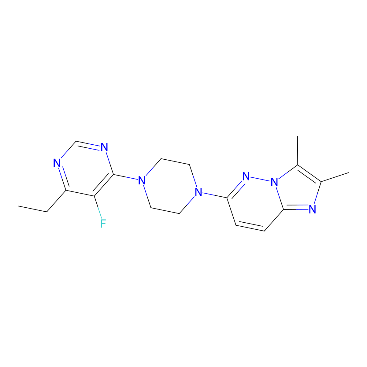 4-(4-{2,3-Dimethylimidazo[1,2-b]pyridazin-6-yl}piperazin-1-yl)-6-ethyl-5-fluoropyrimidine molecular structure, CAS 2742058-15-5
