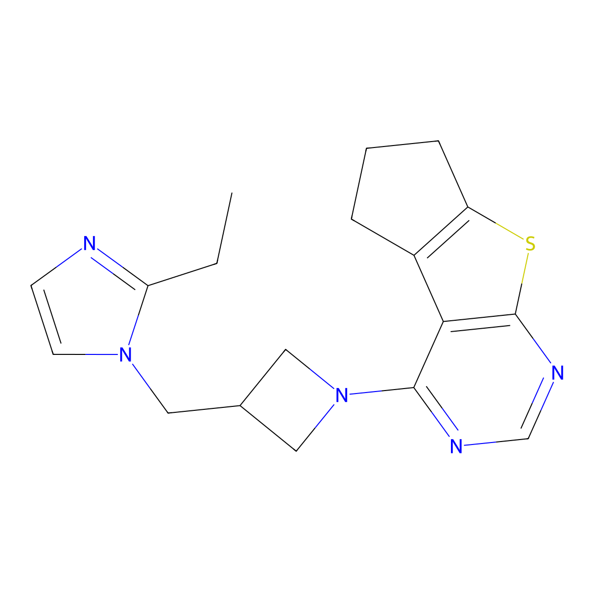 12-{3-[(2-ethyl-1H-imidazol-1-yl)methyl]azetidin-1-yl}-7-thia-9,11-diazatricyclo[6.4.0.0^{2,6}]dodeca-1(12),2(6),8,10-tetraene molecular structure, CAS 2742058-18-8