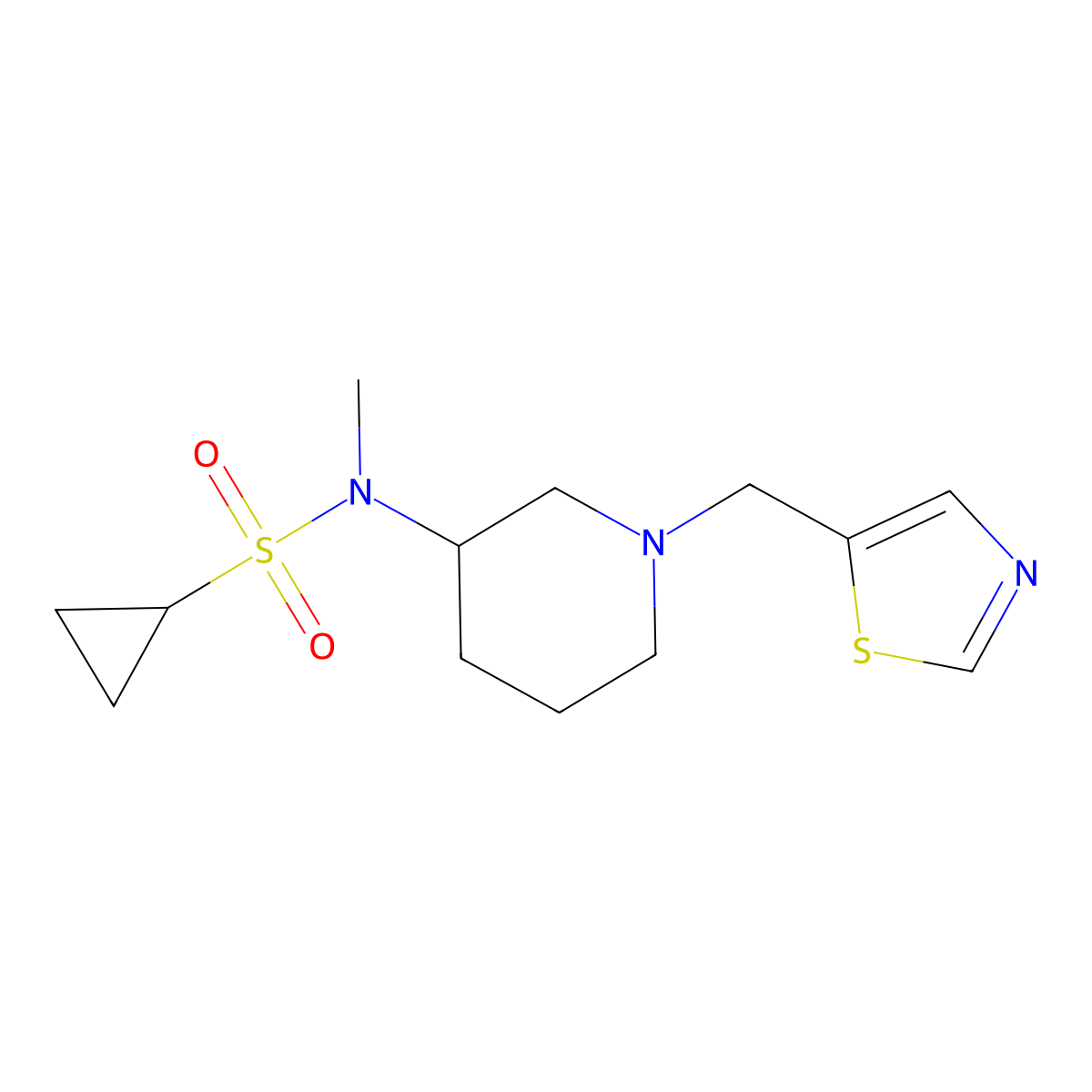 N-methyl-N-{1-[(1,3-thiazol-5-yl)methyl]piperidin-3-yl}cyclopropanesulfonamide molecular structure, CAS 2742058-19-9